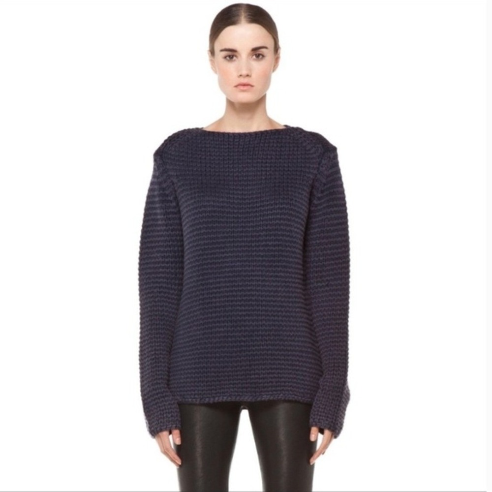 T by‎ Alexander Wang Cotton Chunky Knit Acid Wash Blue Sweater Size S